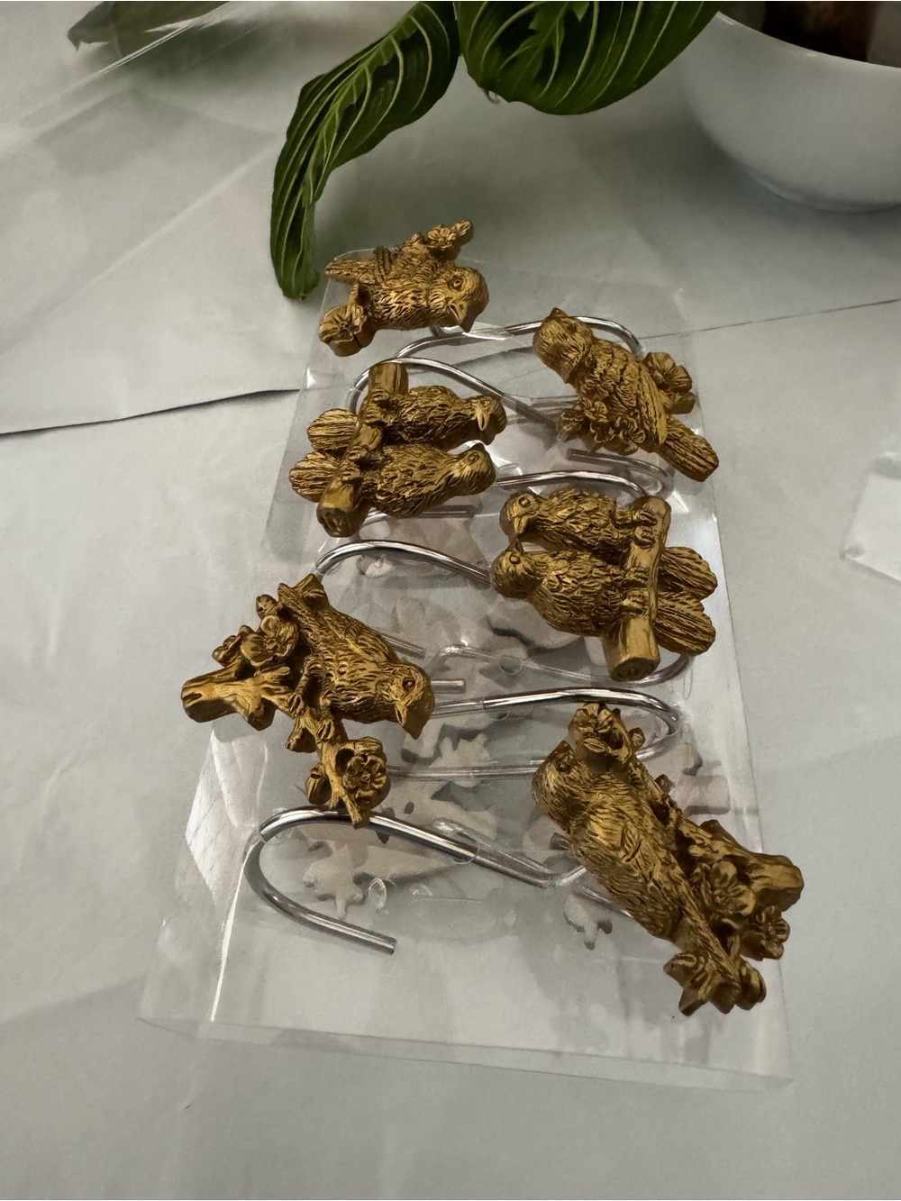 12Gold Bird Shower Curtain Hooks - Decorative Home Accents